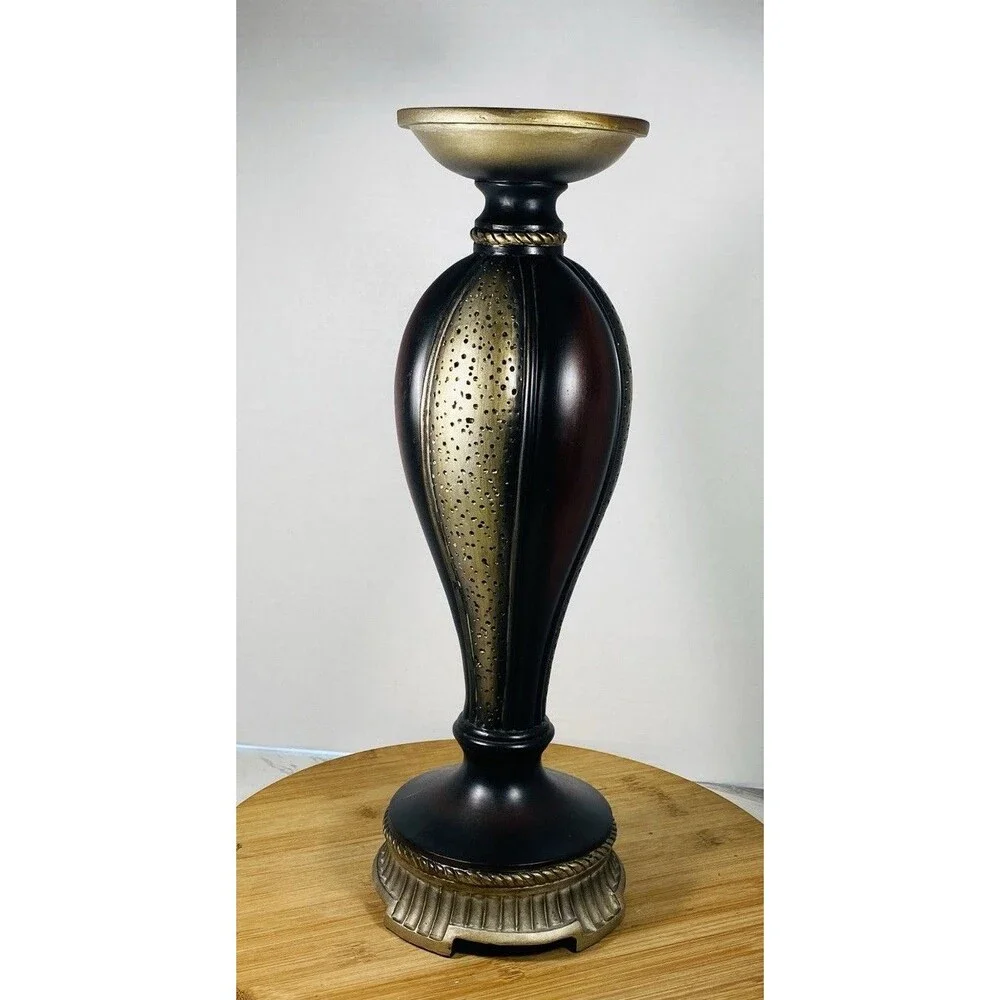 Stratford Traditional Metal Pedestal Candle Holder Antique Black Gold Brown 16”